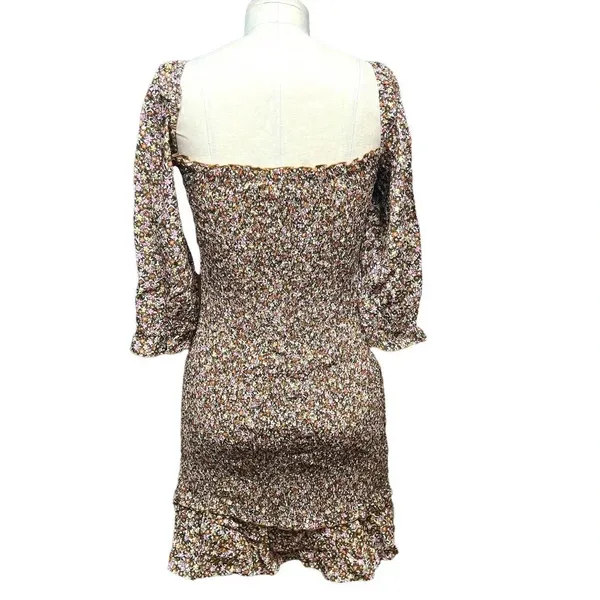 Faithfull The Brand Es‎ Saada Floral Smocked Dress Brown Pink Size 2 - Image 10