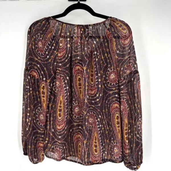 Lucky Brand Womens Paisley Sheer Split Neck Long Sleeve Blouse Multicolor Medium - Image 2