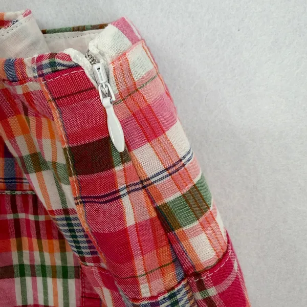 Talbots Patchwork Cotton Madras Plaid Mini Skirt Pink Green Colorful Size 8 - Image 5