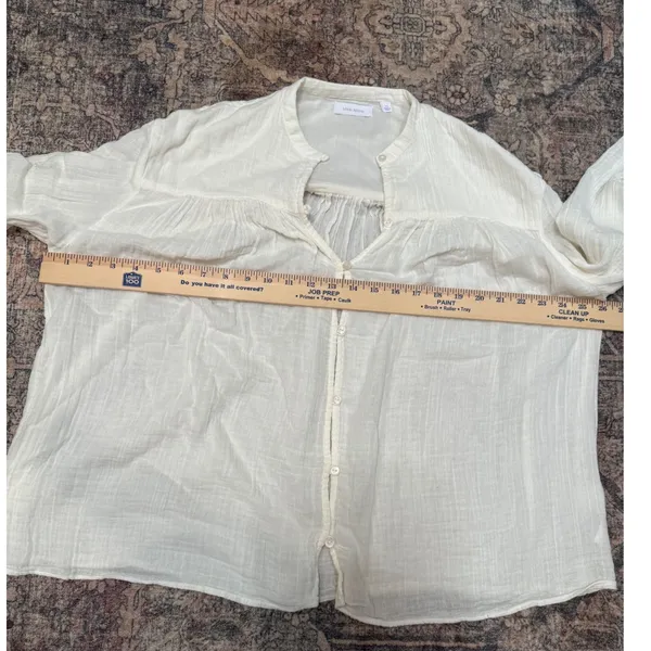 Aritzia Little Moon Sofia White Crinkle Gauze Button Blouse XS Relaxed Boho Top - Image 8