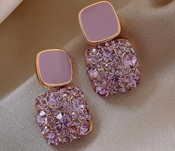 Bohemian Square Light Purple & Gemstones Earrings - Image 3