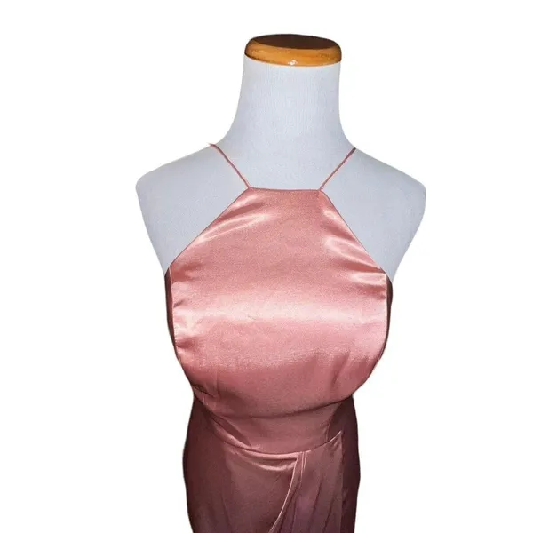 After‎ Six Desert Rose Charmeuse Halter Midi Dress Draped Tulip Skirt 6829 Sz 2R - Image 4