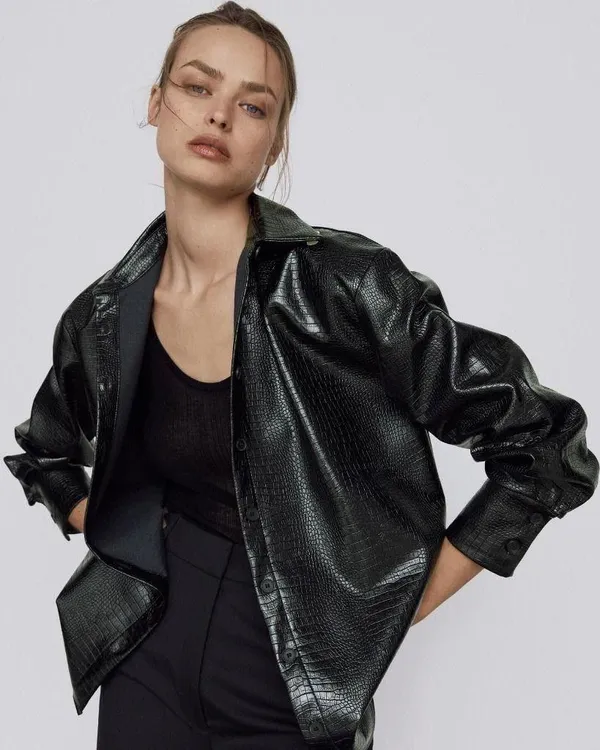 Zara Faux Black Leather Jacket - Image 3