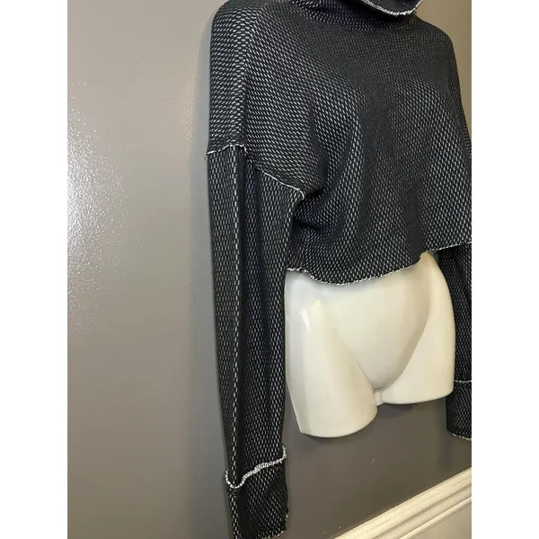 Out From Under Sweater Womens Medium Black Open Knit Turtleneck Cropped Pullover - Image 4