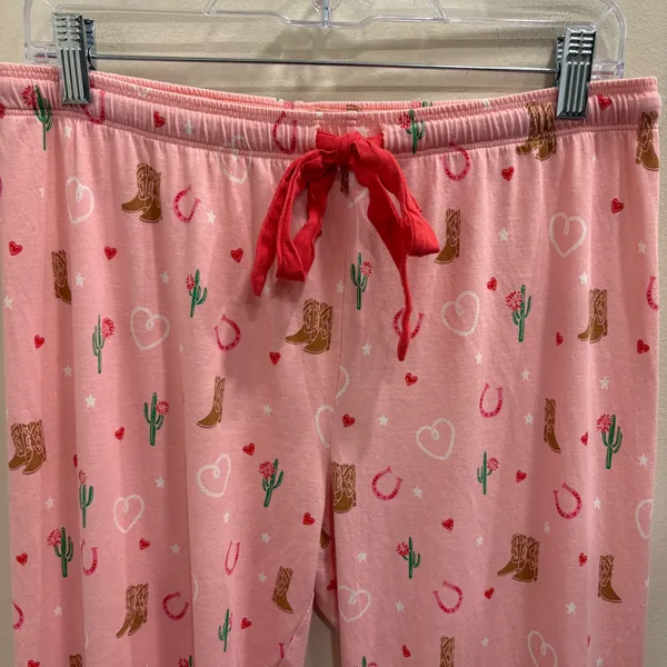 PJ Salvage Whimsy Boot Scootin Pink Pajama Set Western Cowboy Hearts Medium - Image 9