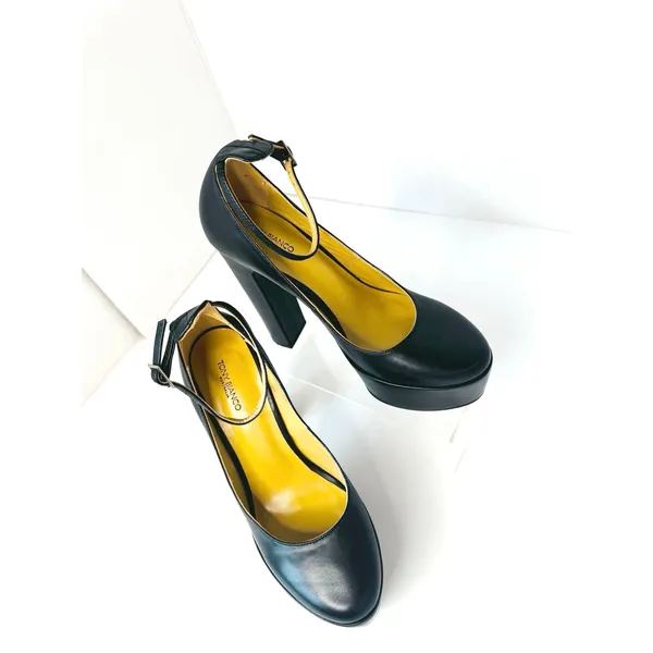 Tony Bianco Jaguar Black Como Leather Platform Ankle Strap Pumps Size 7 - Image 3