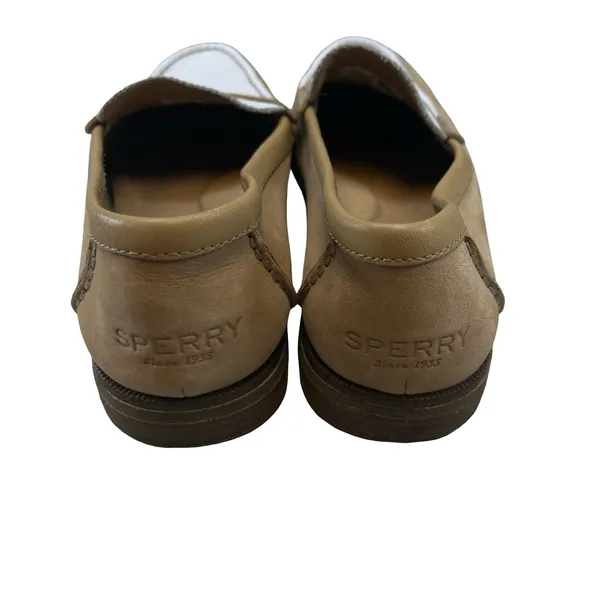 Sperry Womens Seaport Penny Loafers Tan‎ White Leather Preppy Slip On STS83410 9 - Image 5
