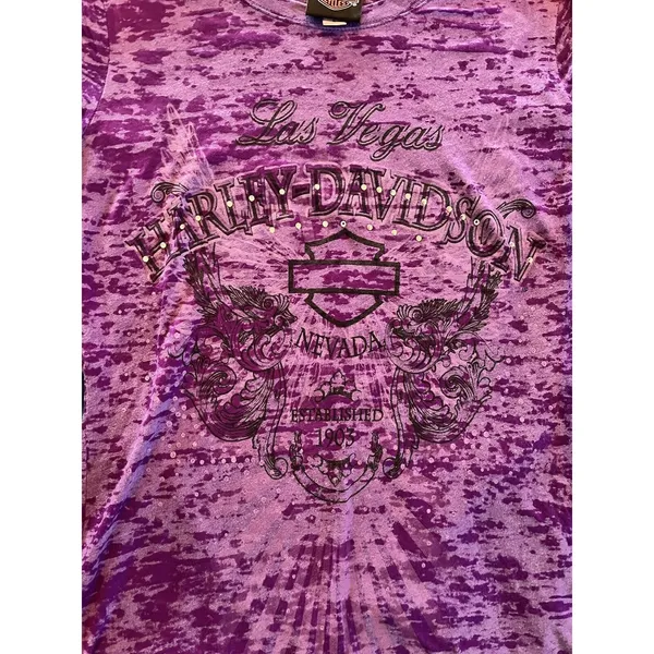 Vintage Y2K Harley Davidson Women's Small T-Shirt Bling Las Vegas Nevada Purple - Image 5