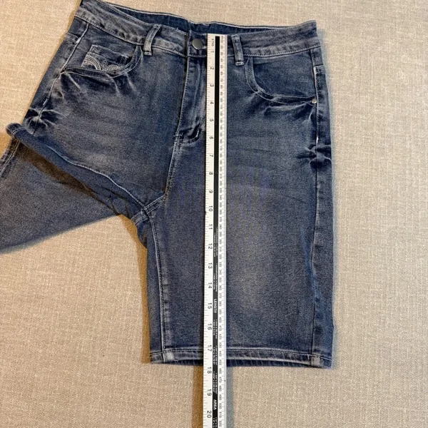 Embroidered Denim Shorts Medium Blue Jean‎ Bermuda Y2K Western Biker M - Image 5