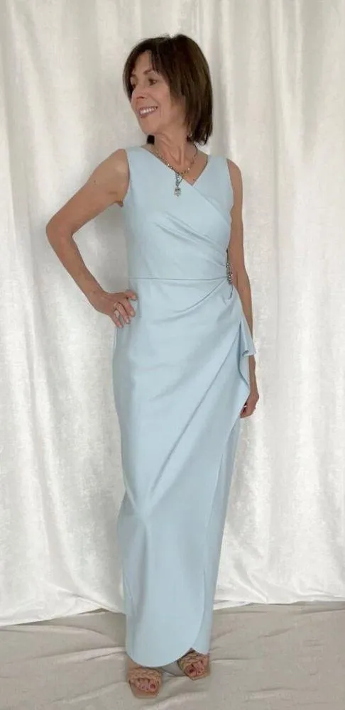 ALEX EVENINGS Embellished Side Drape Column Formal Gown in Ice Sage Size US 14 - Image 5