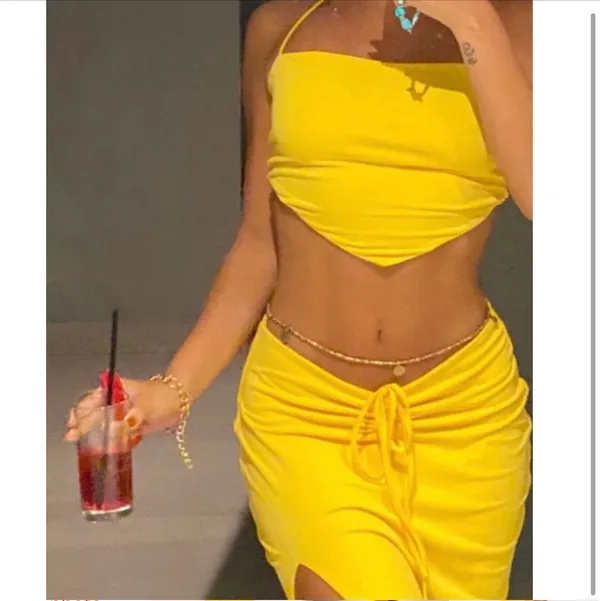 Tiger Mist Yellow Ruched Skirt With Side Slit - Image 4