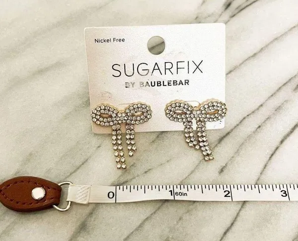 BaubleBar Sugarfix by Earrings Crystal Gold Toned Bow Glam Barbiecore - Image 3