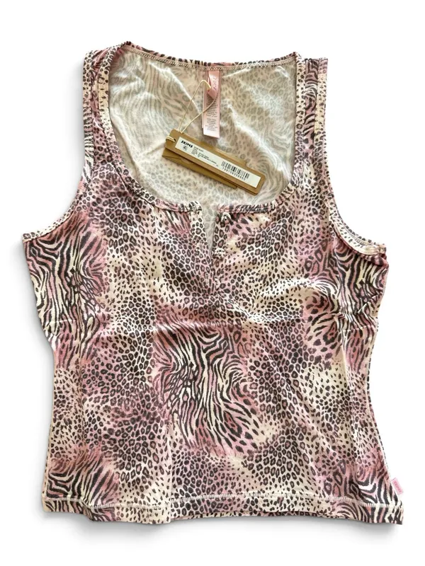 NWT SKIMS Pink Animal-Print Notch-Neck Tank XS - Image 3
