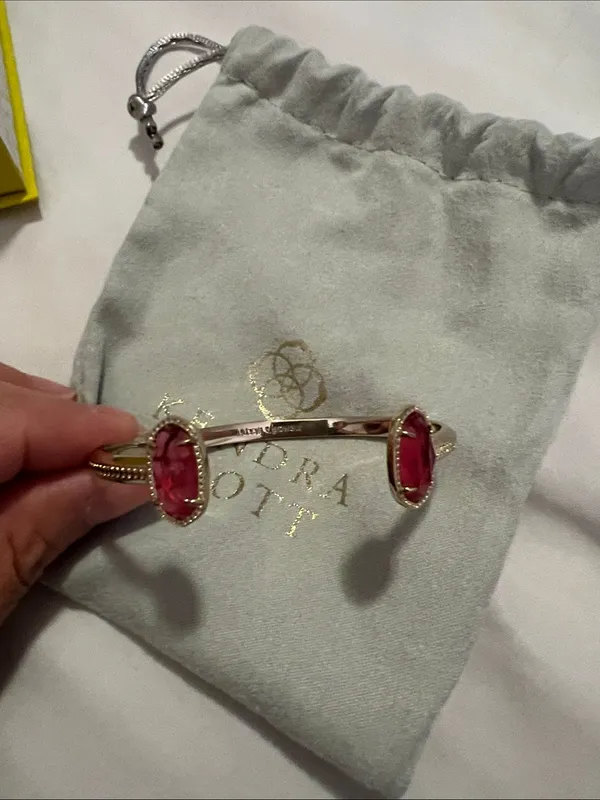 Kendra Scott Silver Open Cuff Bracelet with pink Stone Ends - Image 2