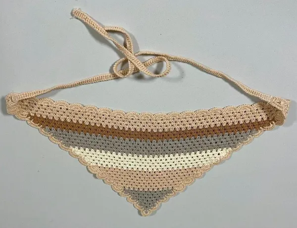 Tan Beige Gray Crochet Knit Striped Bandana Headband Hair Accessory 🤎✨ - Image 2