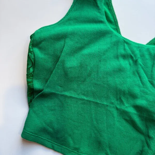 Aerie NWT Waffle Knit Lace V Back Longline Bralette Bra Green Size Medium M NEW - Image 3