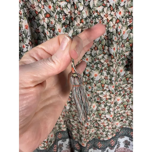 Knox‎ Rose Floral Boho Tassel Mini Dress Small Rayon Lined Cottagecore Earthy - Image 7