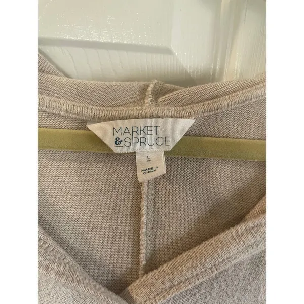 Market & Spruce Kallon Brushed Knit Hoodie Sweatshirt Beige Drop Shoulder Sz L - Image 5