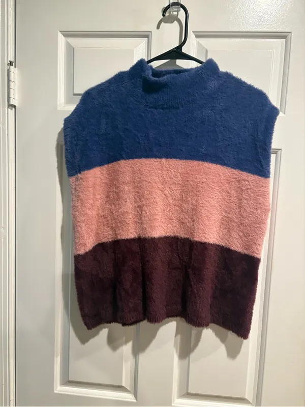 Anthropologie Maeve Colorblock Eyelash Sweater Vest blue pink sz XL L M - Image 3