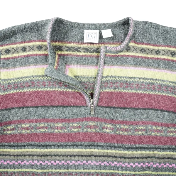Field Gear Women's Medium Shetland Wool Sweater Quarter Zip Fair‎ Isle Striped - Image 2