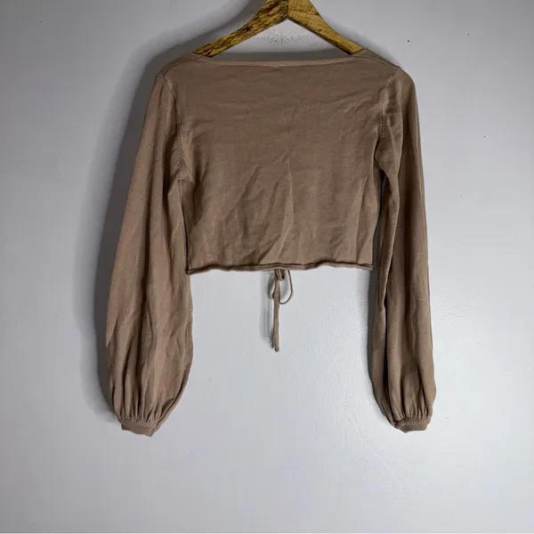 princess polly beige‎ cropped knit long sleeve rouched top Xs/s CP3 - Image 2