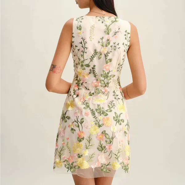Rihoas Yellow V Neck Floral Sleeveless Mini Dress - Image 6