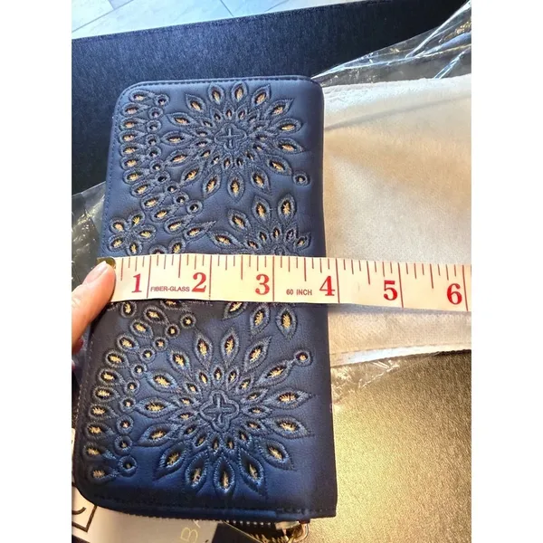 Urban Expression Beckette Wallet Women OS Denim Blue NEW Vegan Floral Laser Cut - Image 8