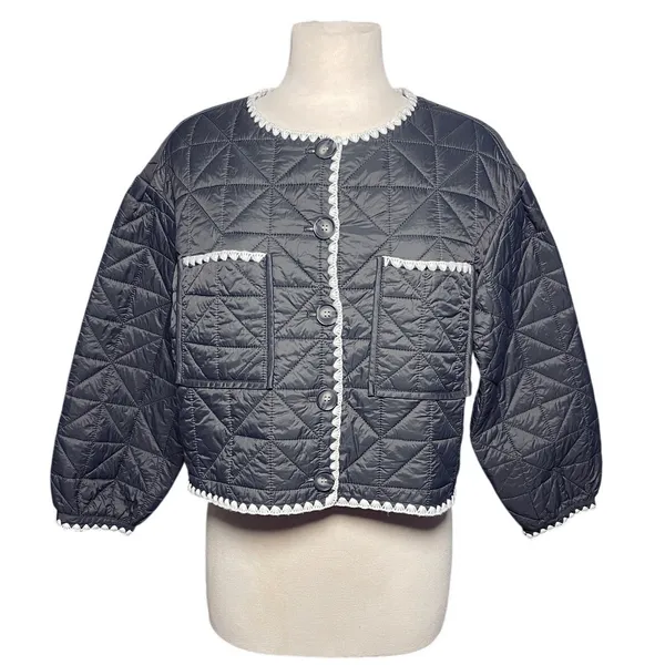 SARA CAMPBELL Women’s Gray Button Up Whipstitch Puffer Jacket - Image 2
