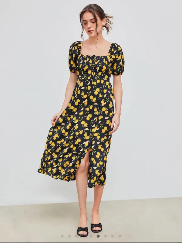 Cider LEMON SPLIT KNOTTED SHIRRED MIDI DRESS - Image 4