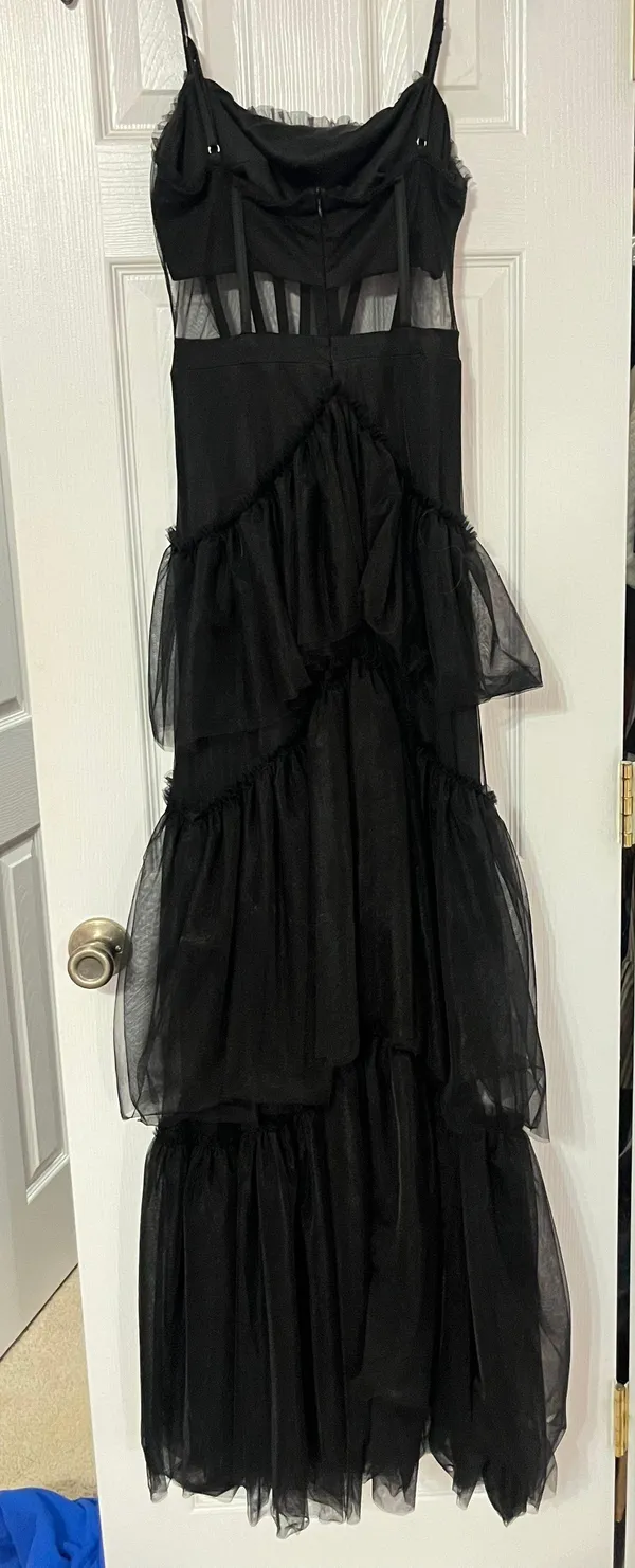 Black Tulle Spaghetti Strap Tiered Fashion Prom Dress - Image 2