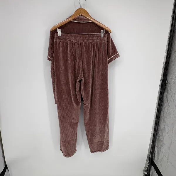 Tart Intimates Pajama Set Women Large Mauve Ribbed Velvet Short Sleeve Button Up - Image 5