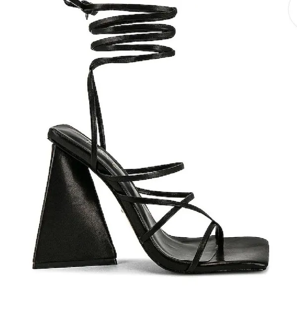 Revolve - Raye Darryl Leather Wrap Trapezoidal Heels in Black - Image 8