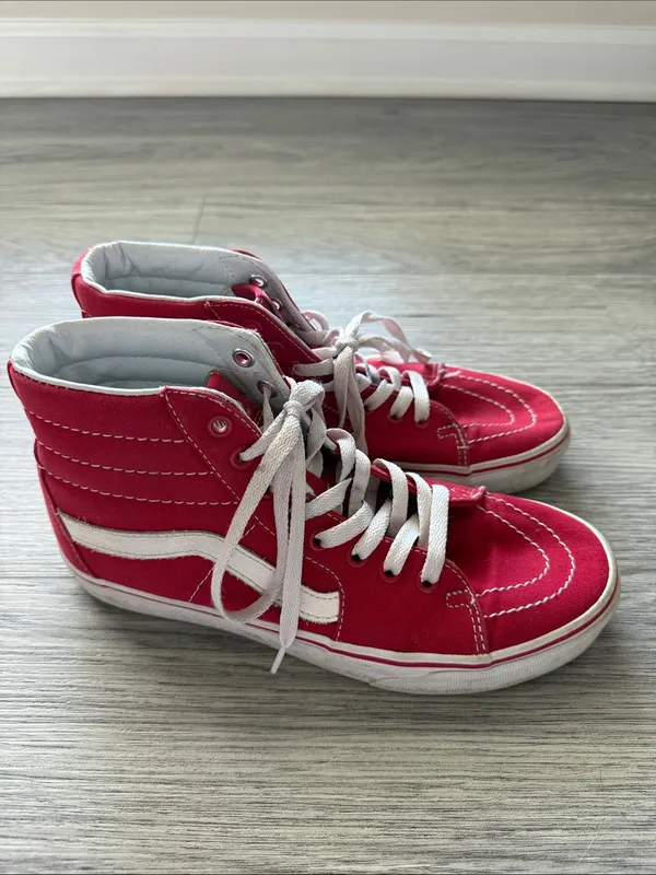 Vans Red High-Top Sneakers with White Side Stripe Size 8.5 - Image 4