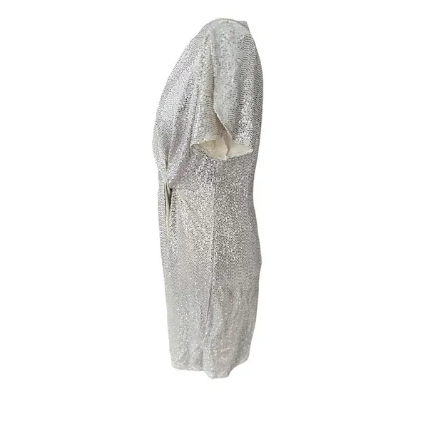 JM Studio John Meyer Silver Sequin Dress 12 Stretch Metallic Fabric Wrap Party‎ - Image 5