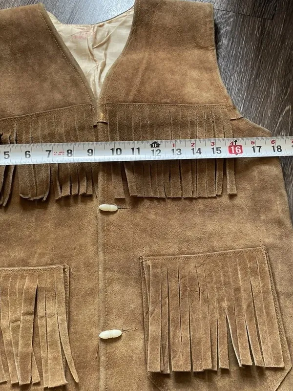 Vintage Brown Suede Leather western vest fringe Womens Sz M handmade in Mexico - Image 10