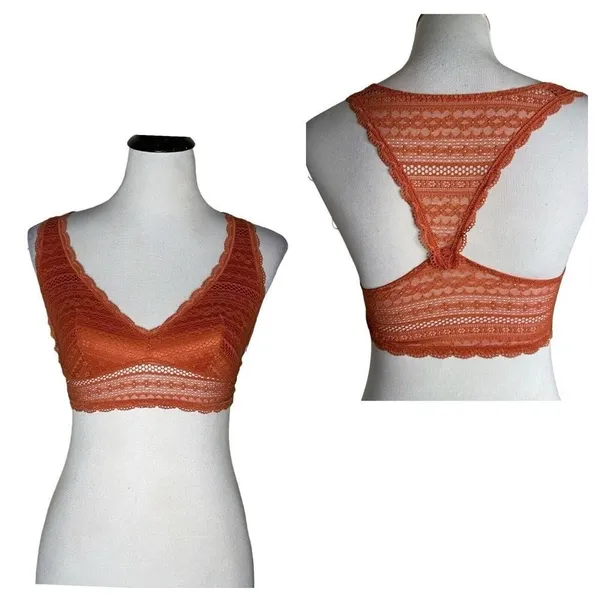 Victoria's Secret Floral Lace Racerback Bralette Size S Burnt Orange Loungewear - Image 2
