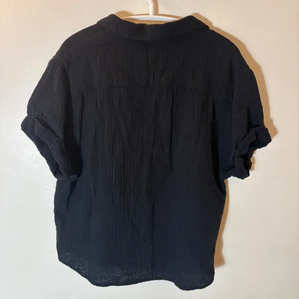 Magaschoni‎ Black Organic Cotton Gauze Short Sleeve Relaxed Top Size Medium - Image 4