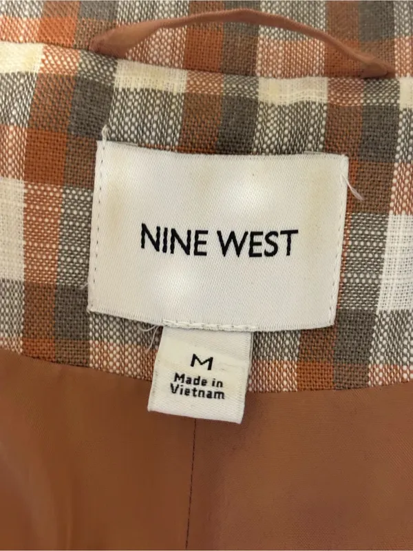 Nine West Plaid Double Breasted Blazer Brown Check Jacket M - Image 2
