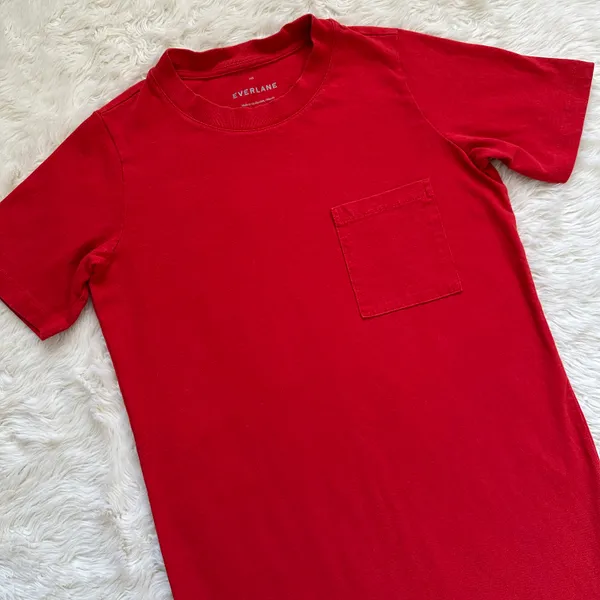 Everlane Dress The Weekend Tee Pocket Crewneck Short Sleeve Red XXS - Image 4