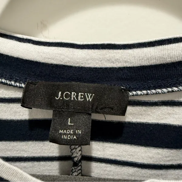 J. Crew Navy Blue and White Short Sleeve T-Shirt Midi Dress Large Nautical - Image 3