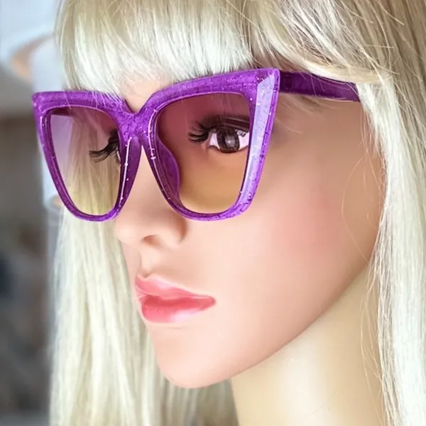Candy Color Glittering Cat Eye Sunglasses - Pretty Purple - Image 2