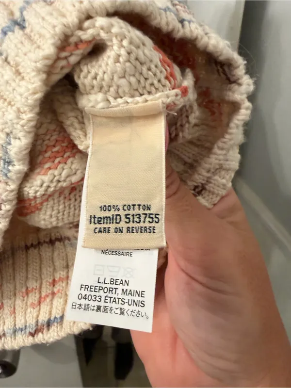 L.L. Bean Cream Knit Rolly Neck Sweater with Blue, Brown and Orange Accents - Image 4