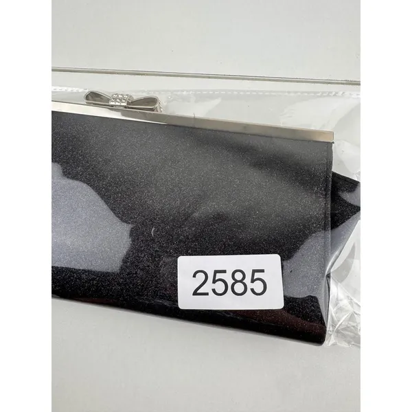 INC International Concepts Black Glitter Evening Clutch Rhinestone‎ Bow - Image 9