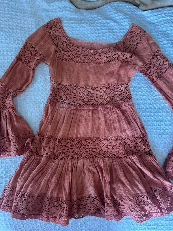 *Rare* Free People Rust Lace Bell Sleeve Dress - Image 6