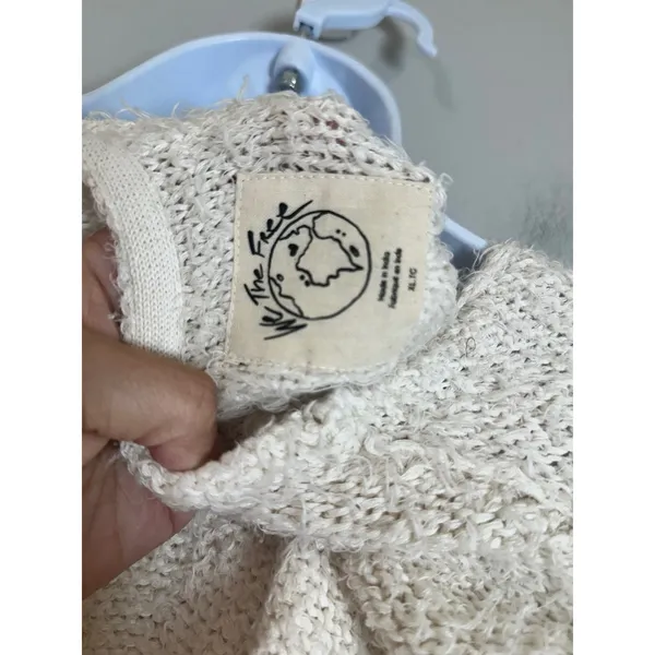 We The Free Free People Theo V Neck Sweater Cream Textured Knit XL OB1368374 - Image 9