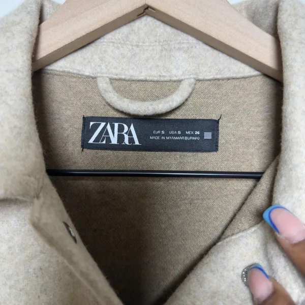 Zara Women Shacket Small Beige Oversized Snap Button‎ Front Cozy Winter - Image 3