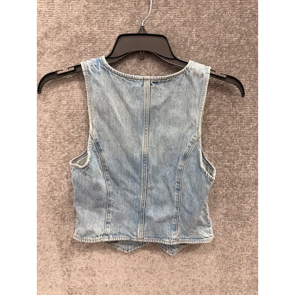 Denim Forum Women Vest M Blue Light Wash Cotton Cropped Button Front 110091 - Image 7
