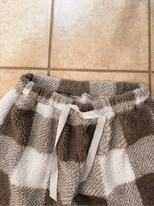 ASOS Cozy Buffalo Plaid Sherpa Fleece Lounge Pants - Image 2