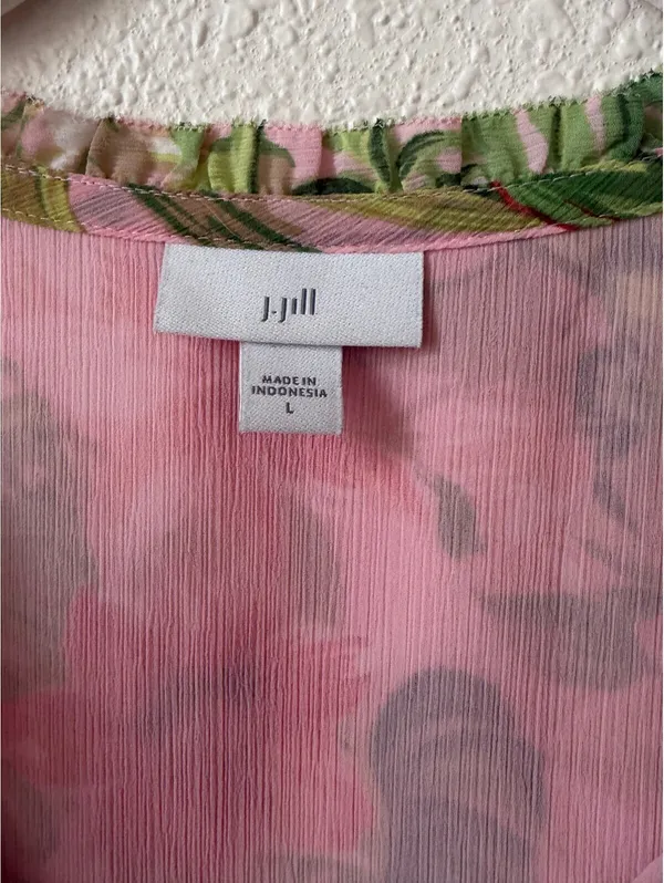 J Jill Tropical Paradise Split Neck Tunic Top Size Large Vacation Colorful - Image 4