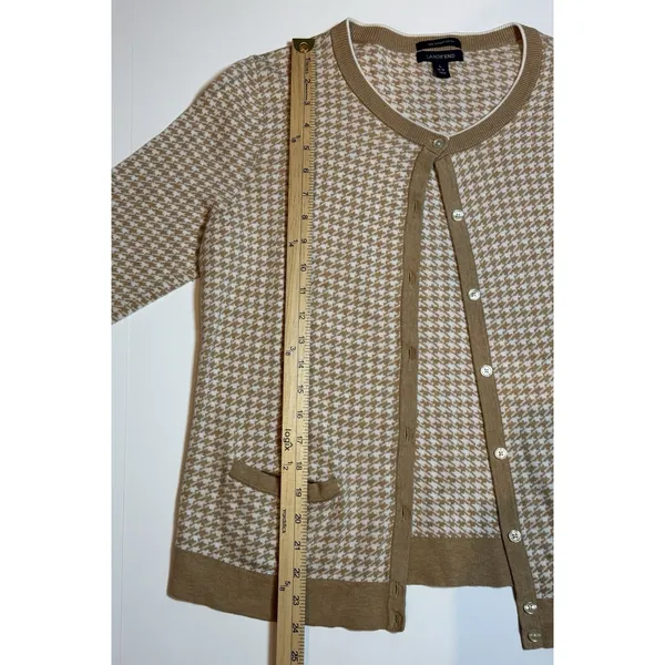 LANDS' END Women's Supima Cotton Cardigan Sweater Long Sleeve Houndstooth LARGE‎ - Image 6